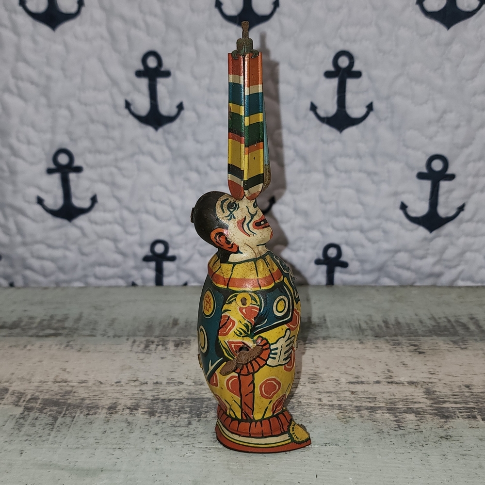 Vintage RARE MISPRINT 1920s Clown Tin Toy in Working Order